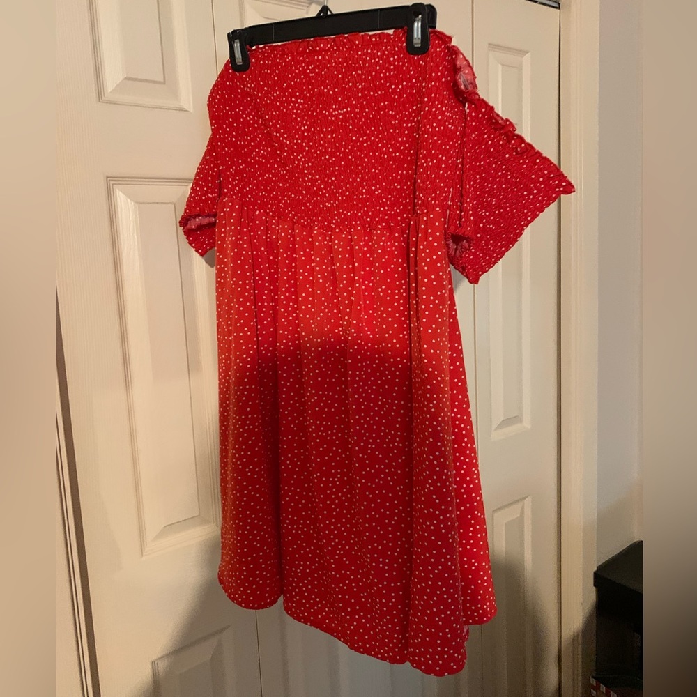 SHEIN red polka dot frill trim dress, size 3XL.